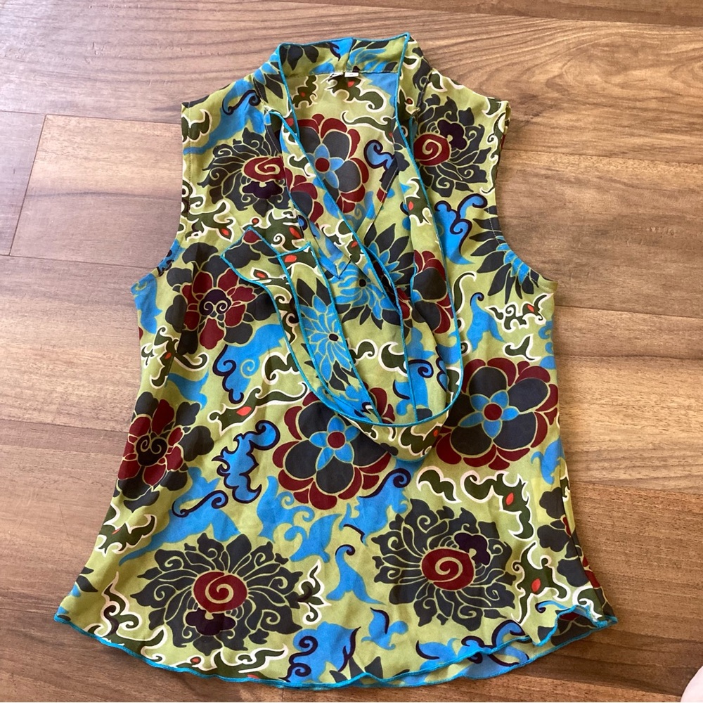 Vintage 90s Psychedelic Swirl Multicolored Tank Top Sz Small Bohemian